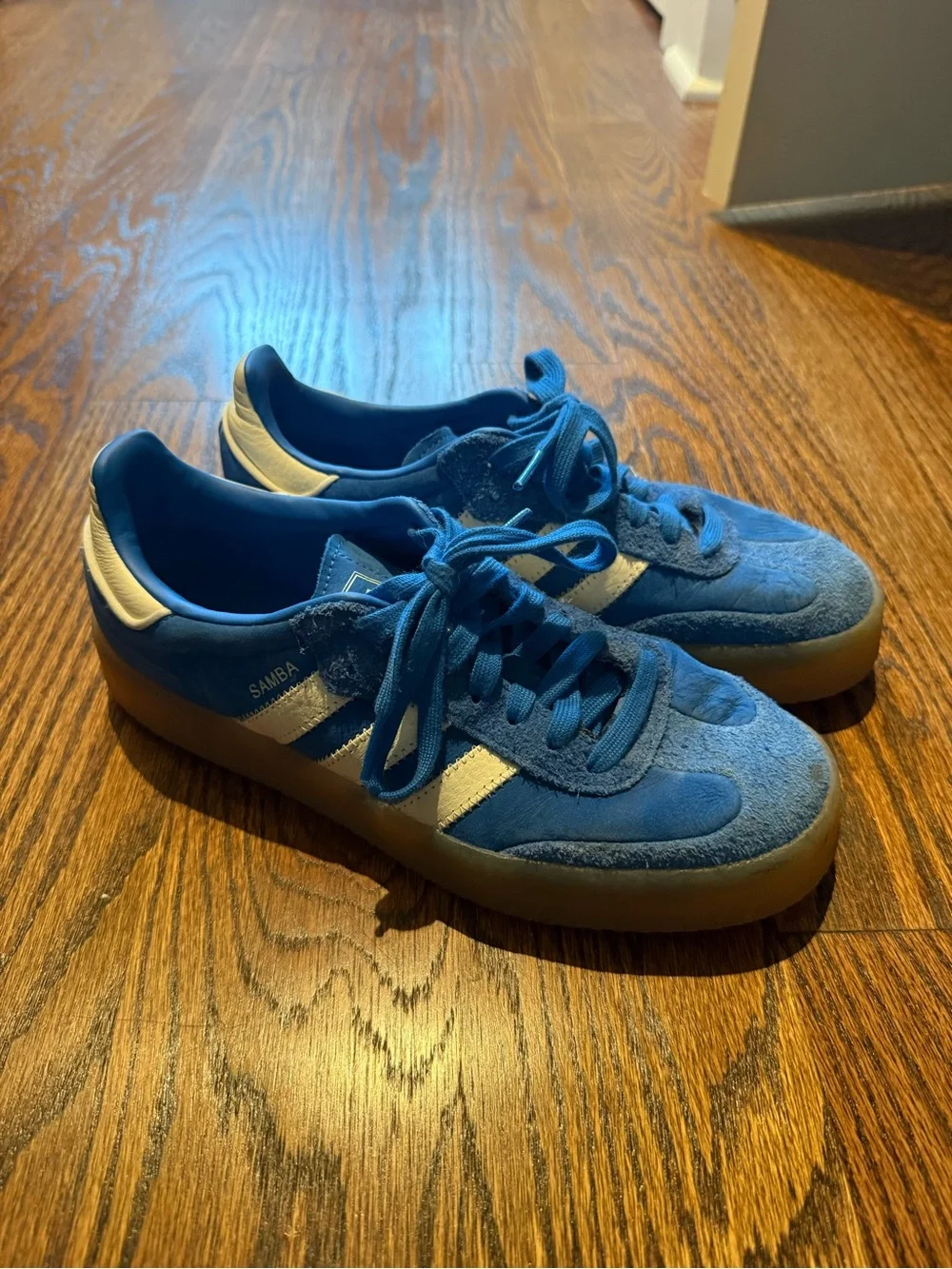 adidas Samba Suede Sneaker in Blue & White with Gum Sole